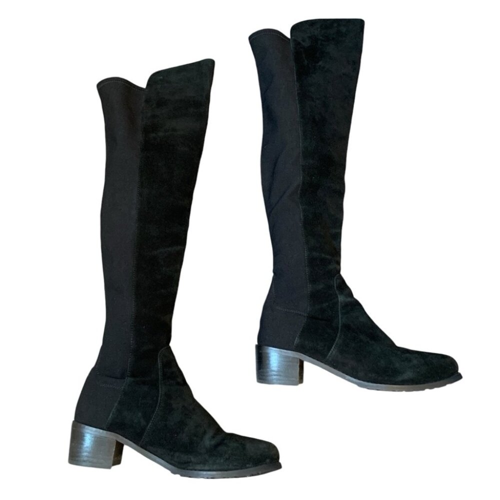 Stuart Weitzman Boots Womens 37 Black Reserve 5050 Suede Leather Low Heel